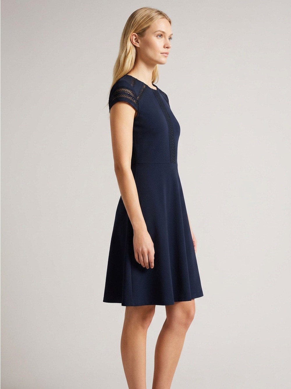 H&M Navy Lace-Yoke A-Line Mini Dress - Picture 2 of 8